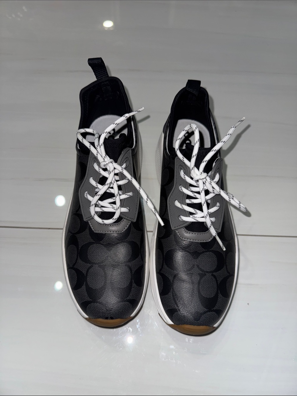 Coach Black Logo-Print Women Lace-Up Sneakers with White Laces